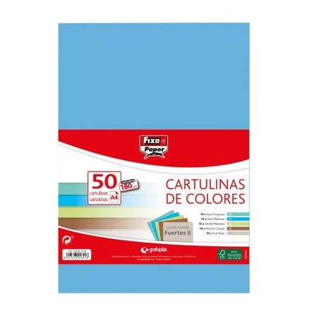 FIXO Pack de 50 Cartulinas A4 180g Colores Fuertes